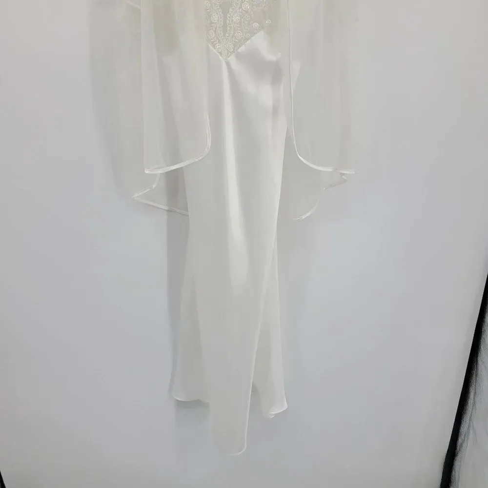 Vtg Val Mode Lingerie Peignoir Negligee Set Sheer Robe Mermaid‎ Gown White Sz S
